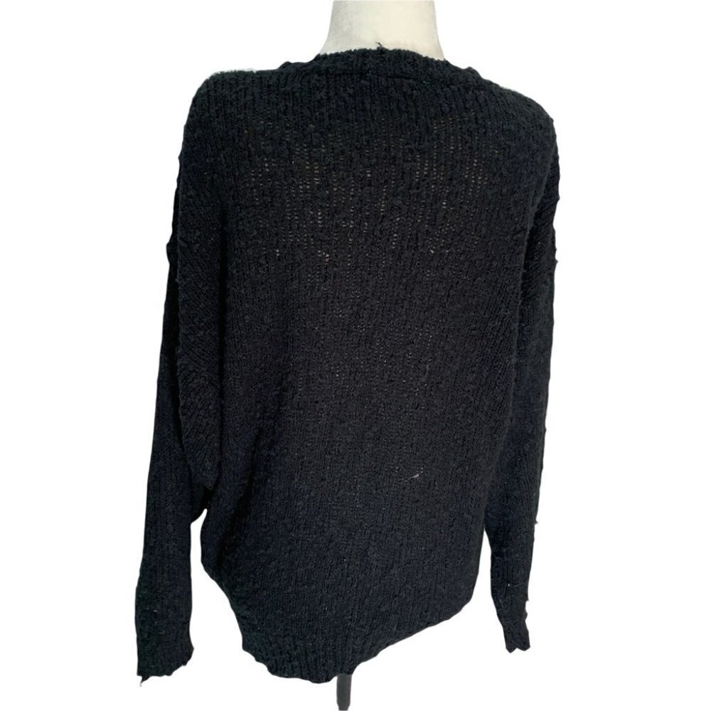 𝅺vintage 80's Canda Black/White Chunky Floral Long Sleeve Sweater Size M/L - Picture 5 of 8